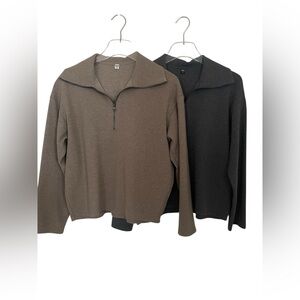 Uniqlo Pullover Large Sweatshirts Long Sleeve Quarter Zip Beige Gray Women Lot L